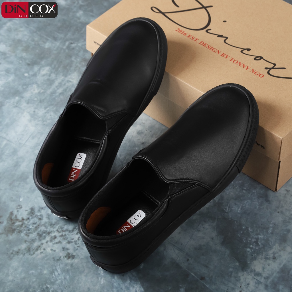 Giày Lười Sneaker Da Unisex DINCOX C38 Đơn Giản Thanh Lịch Full Black