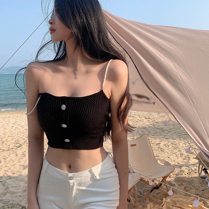 Áo croptop dệt kim thiết kế màu trơn sành điệu cho nữ