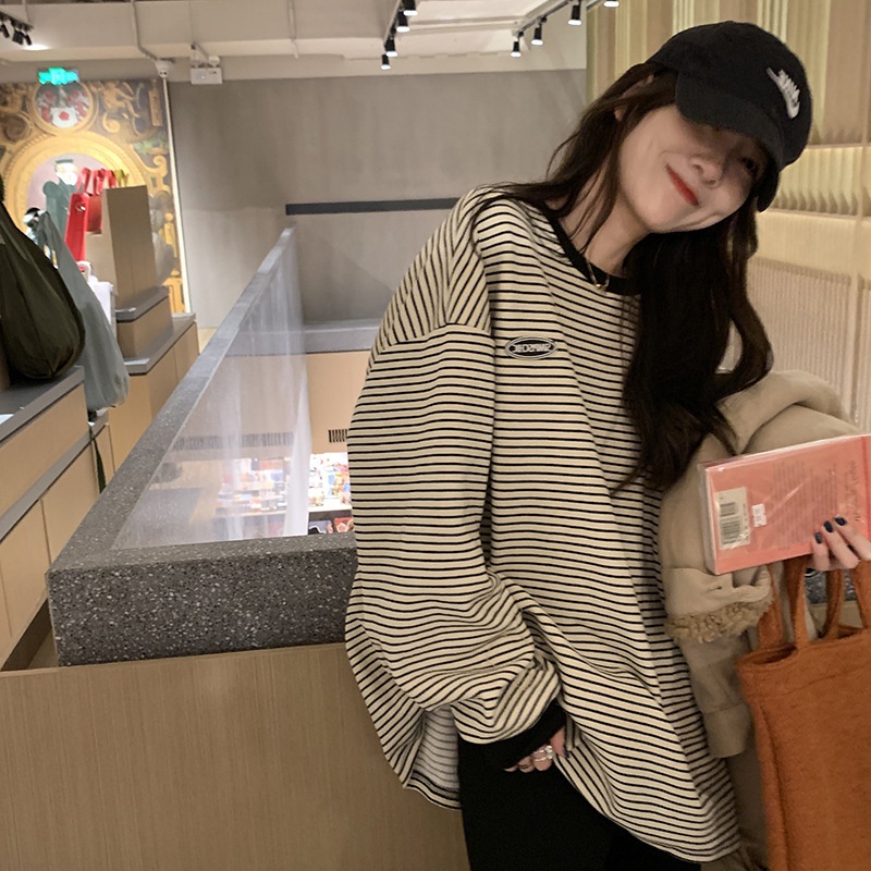 NRVP Áo sweatshirt rộng dài tay oversized phong cách Hàn Quốc mới năm 2021 cho nữ