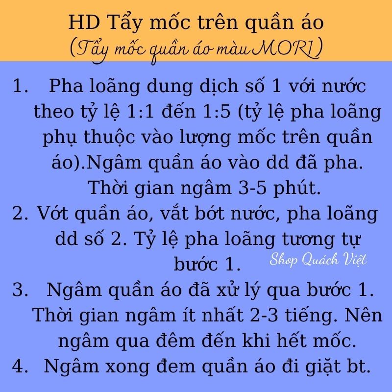 Tẩy mốc quần áo màu MORI, combo 2 set x 2 chai x 500ml, tẩy mốc, tẩy ố trên quần áo hiệu quả