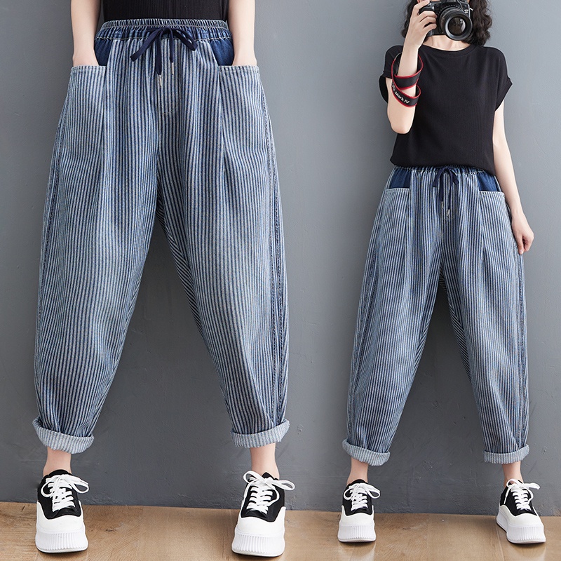 A367 quần bigsize freesize quần cỡ lớn họa tiết kẻ sọc thời trang phong cách trẻ trung