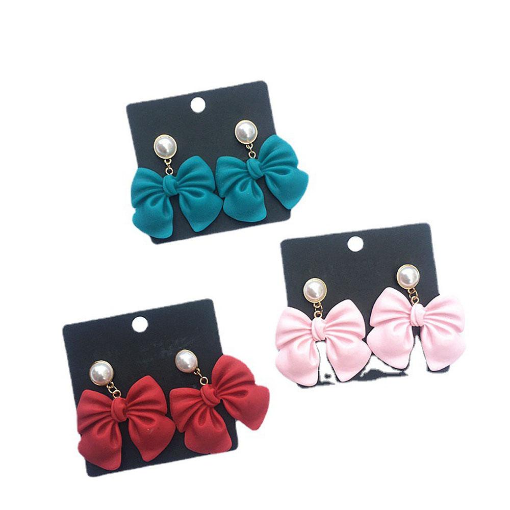 Bông Tai Hàn Quốc Dáng Dài Màu Hồng / Xanh Lá / Xanh Lá Phong Cách Tối Giản