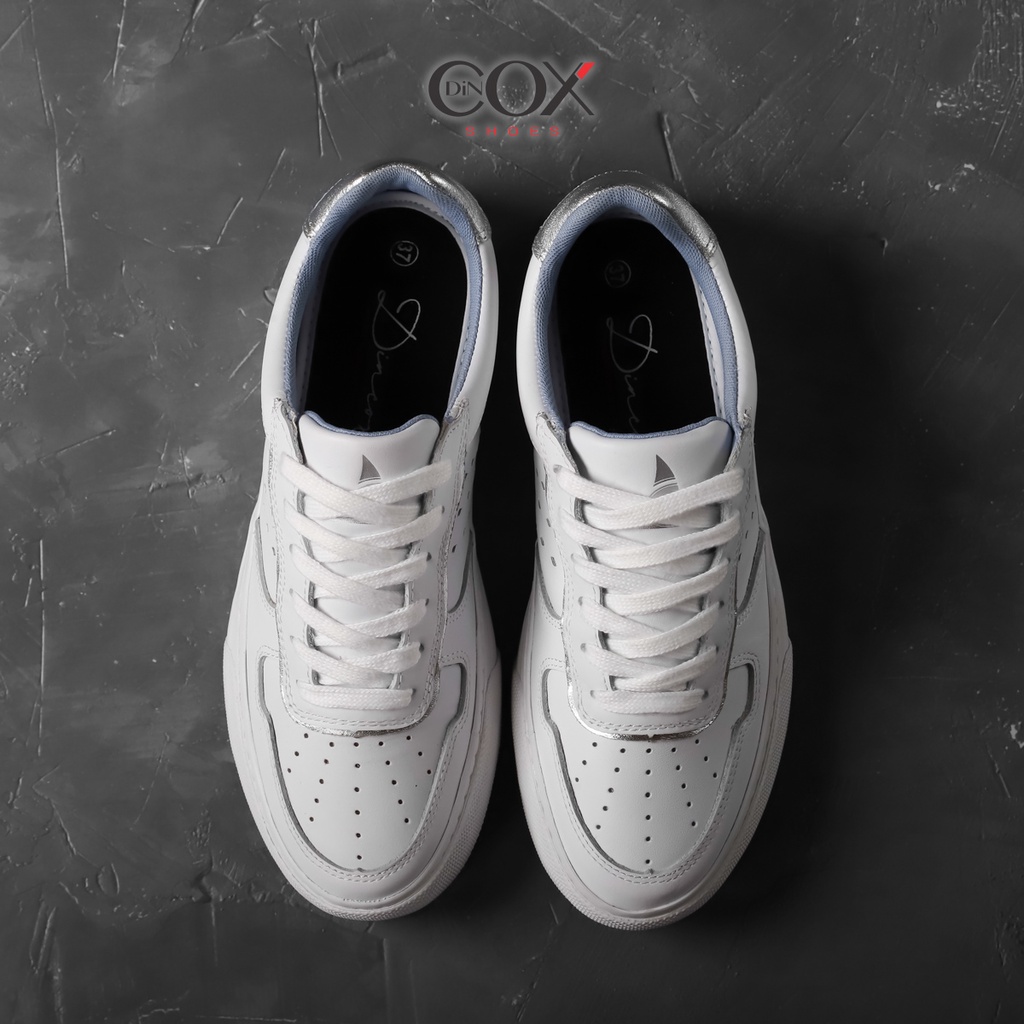 Giày Sneaker Nữ Da Bò Thật Sang Trọng DINCOX E03 White Silver Chính Hãng