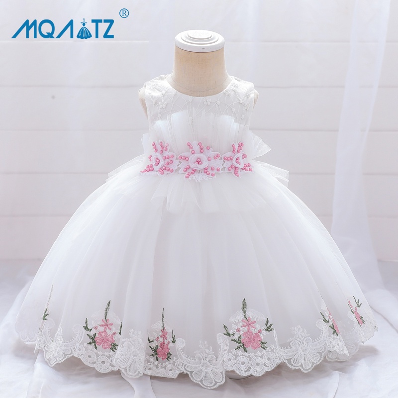 Đầm công chúa MQATZ phối ren đính hạt cườm thời trang dự tiệc sinh nhật 1 tuổi cho bé gái