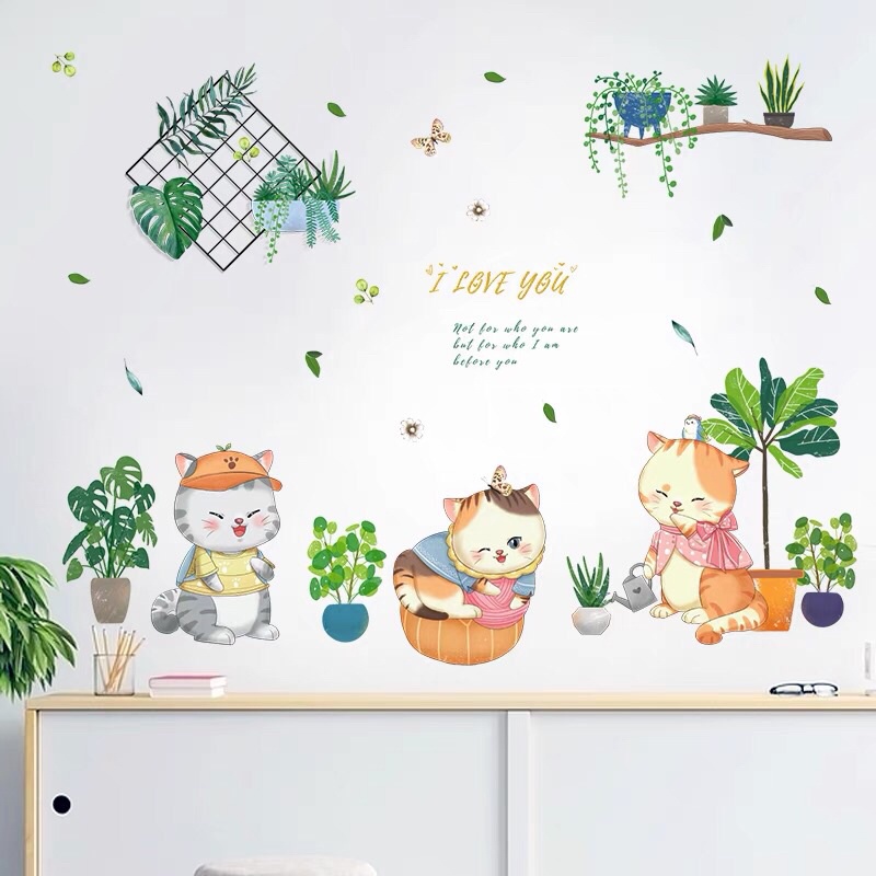 Tranh dán tường, Decal dán tường 3 chú mèo dễ thương