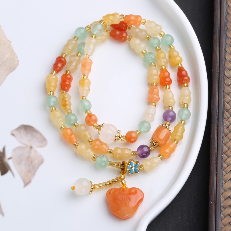 [Hàng Mới Về] Vòng Tay Đính Hạt Ngọc Bích Màu Vàng Phong Cách Dân Tộc Cổ Điển Thời Trang Mùa Hè