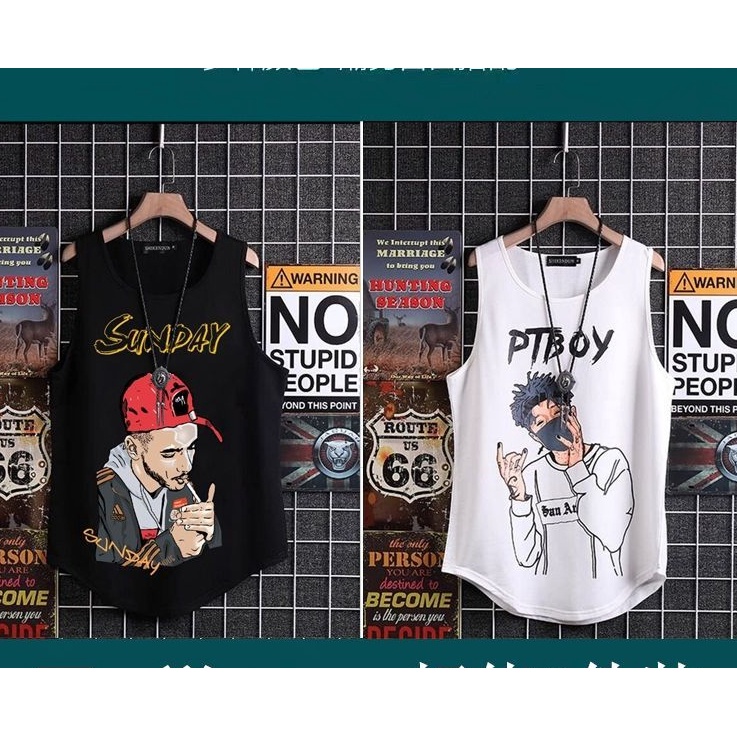 Set 1/2 Áo Thun Thể Thao Không Tay Dáng Suông Phong Cách Hip Hop Âu Mỹ Cho Nam