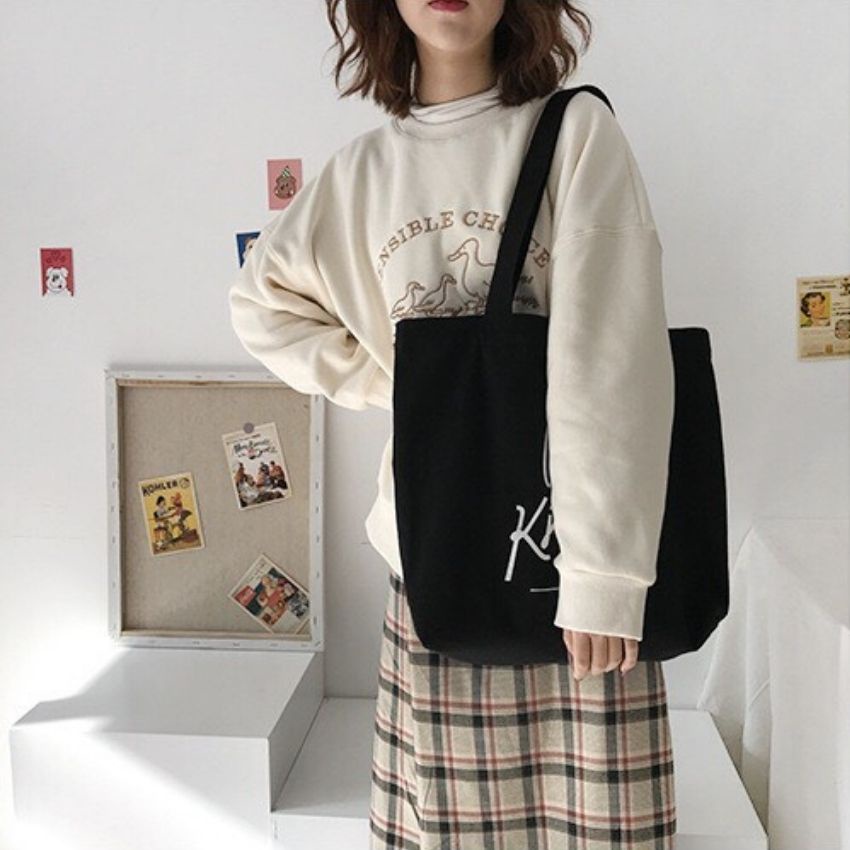 Túi tote vải size a4 có khóa miệng ngăn phụ cao cấp phong cách Hàn Quốc