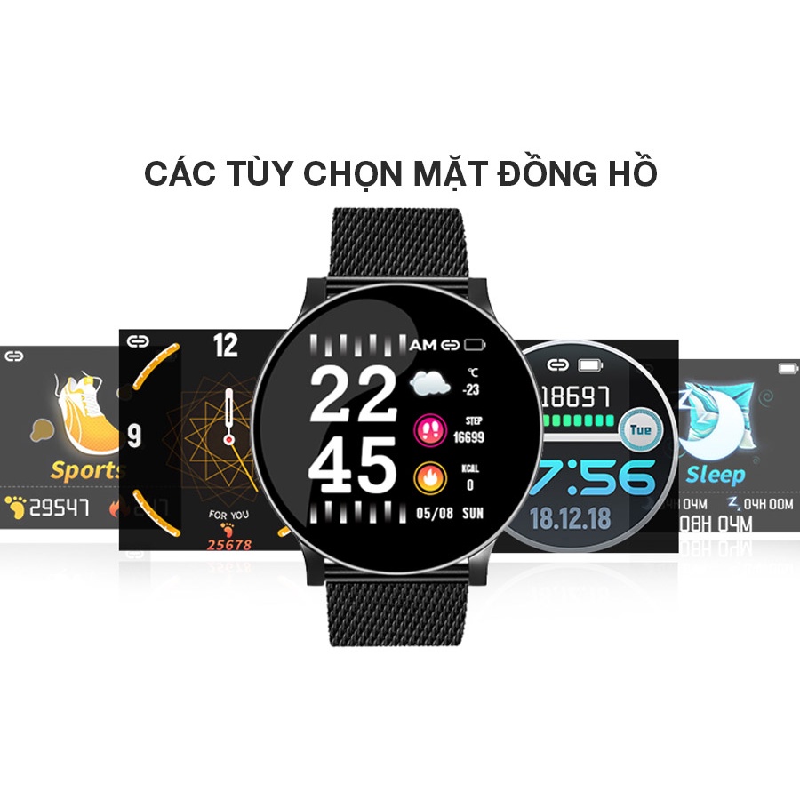 Đồng hồ thông minh W8 Chụp ảnh nhắn tin  Màn hình 1,3inch IPS, Pin170mAH, Chồng nước IP67, Cảm biến nhịp tim