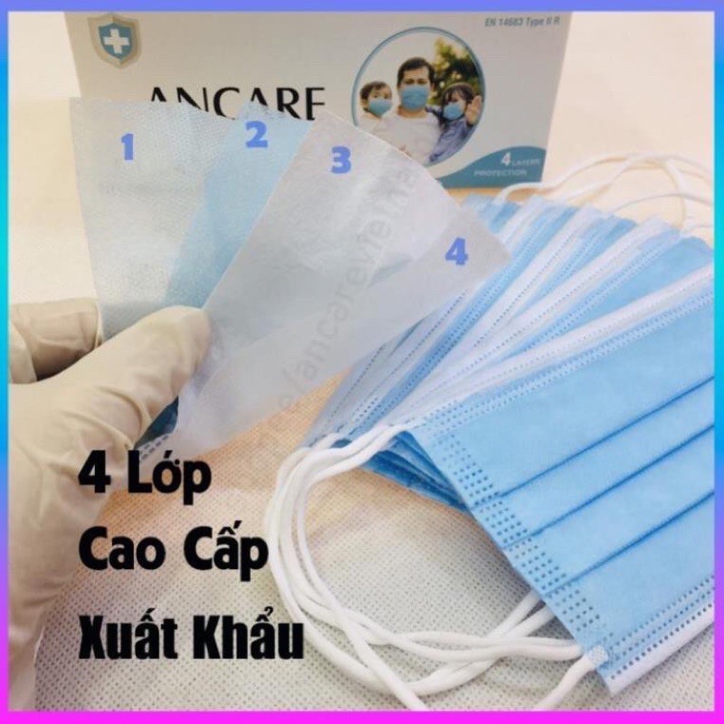 Giá buôn - Khẩu Trang Y Tế 4 Lớp Cao Cấp Hộp 50 Cái Ancare có giấy  Kháng Khuẩn hàng xuất khẩu