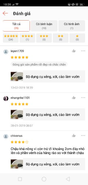 Bộ dụng cụ làm vườn 3 món xẻng, xới, cào tiện lợi