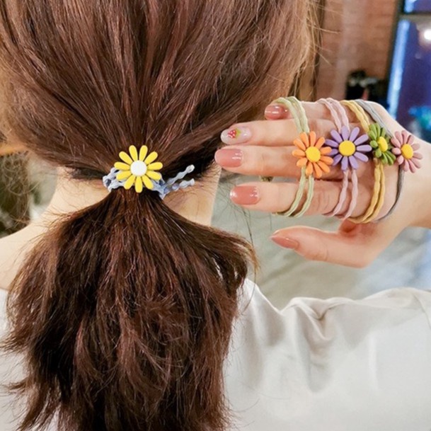 Dây Buộc Tóc Cao Su Co Giãn Màu Sắc Cầu Vồng Họa Tiết Hoa Cúc Xinh Xắn Cho Bé Gái