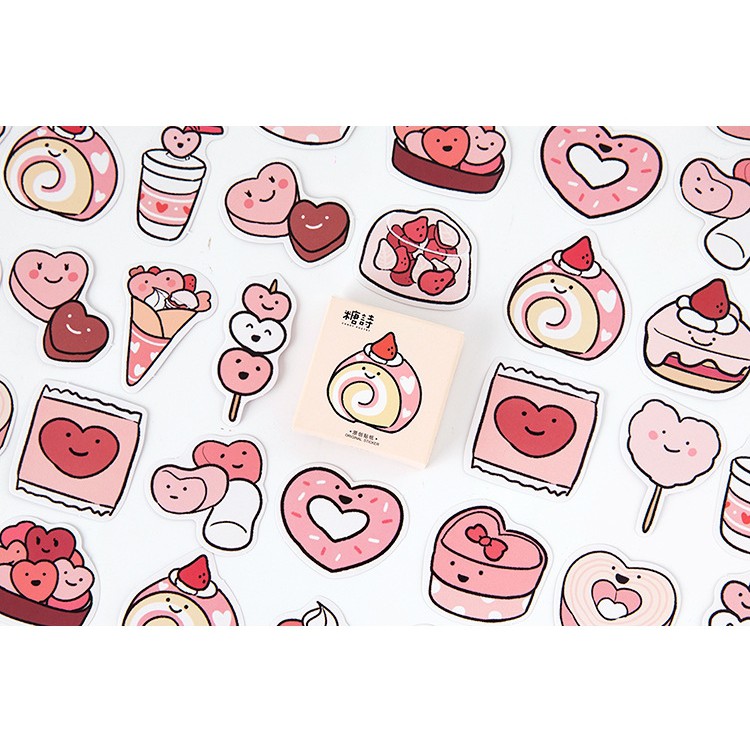 Hộp 45 miếng sticker mẫu bánh cuộn tròn đỏ