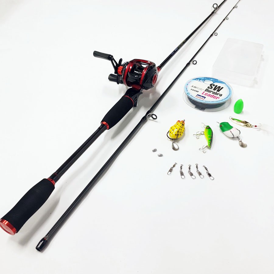 Bộ cần câu lure máy ngang cao cấp Crono 1.8m - 2.1m - 2.4m dây dù và bộ mồi câu như trên hình BCM18 - Ngang