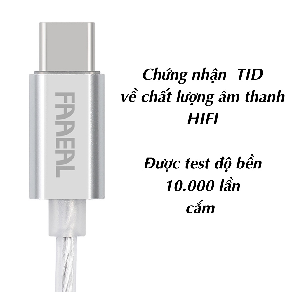 Cáp chuyển Faaeal typeC sang aux 3.5mm, dây mạ bạc, có DAC 32bit 384Khz