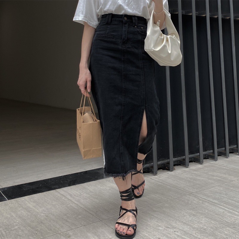 CHÂN VÁY BÒ DÀI XẺ 1 BÊN | BigBuy360 - bigbuy360.vn