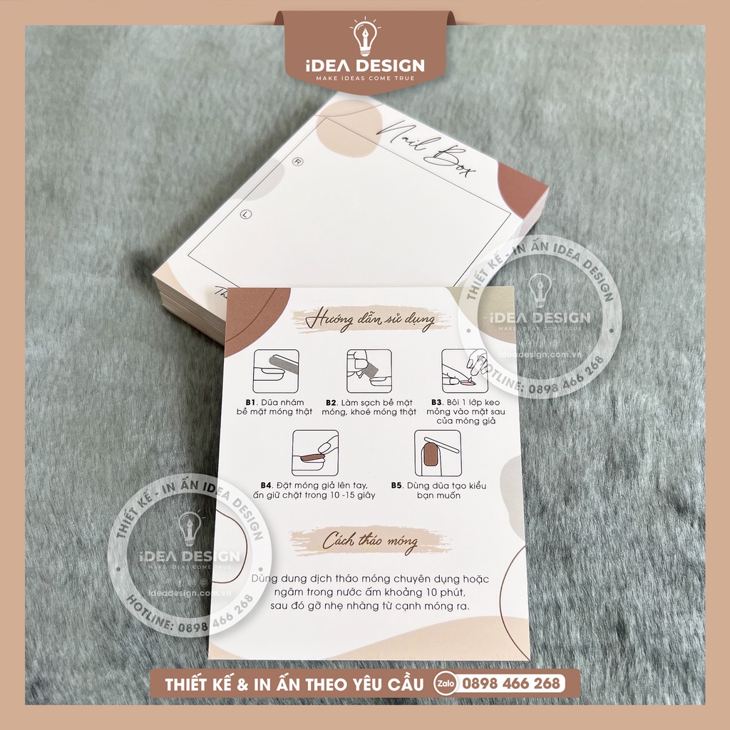 Bìa Nailbox, Tag Gắn Móng Tay Giả, Thẻ Nail Box - Size 9x11cm - Giấy C300 - Cán màng mờ - Màu Nâu Sang Trọng