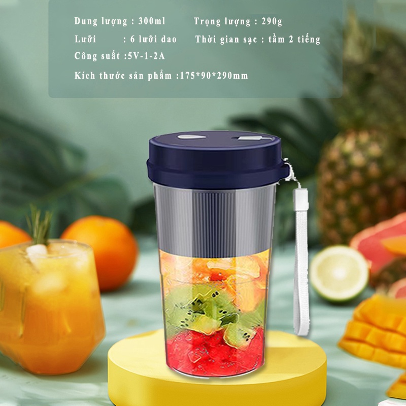 Máy xay sinh tố cầm tay mini đa năng máy say sinh tố juice 6 Lưỡi usb 300ml