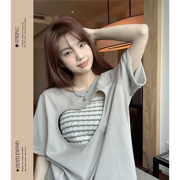 Áo Thun Ngắn Tay Dáng Rộng Họa Tiết Trái Tim Xinh Xắn Theo Phong Cách Retro Dành Cho Nữ