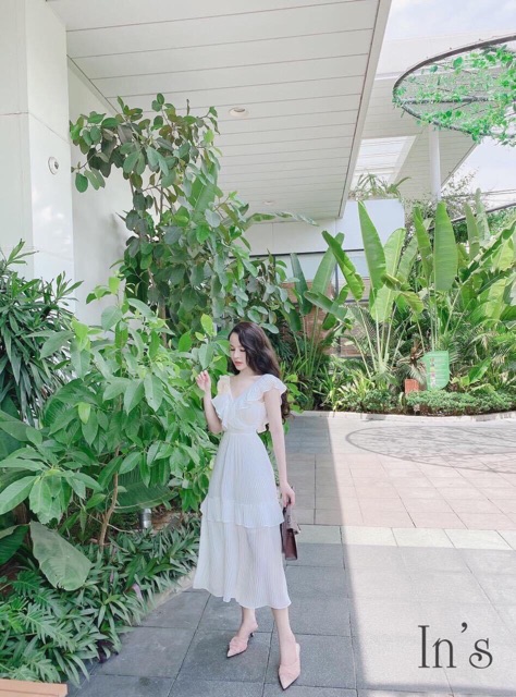 [FREESHIP] Đầm Maxi Vàng Trắng Vintage