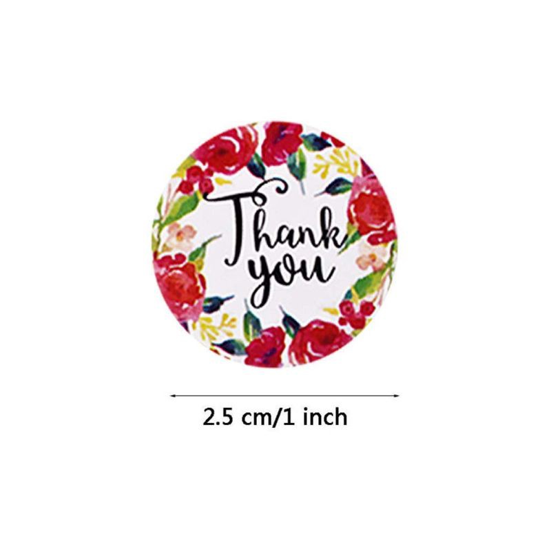 Cuộn 500 miếng dán in chữ Thank You và họa tiết hoa 4 hoặc 8 kiểu thiết kế tùy chọn trang trí túi quà Giáng Sinh DIY