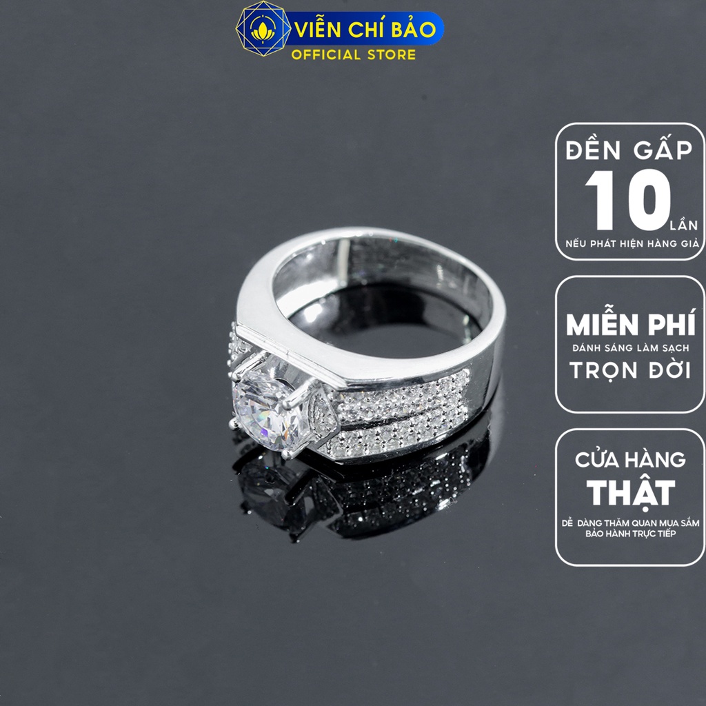 Nhẫn bạc nam đính đá tròn trắng chất liệu bạc 925 thời trang phụ kiện trang sức Viễn Chí Bảo N300005