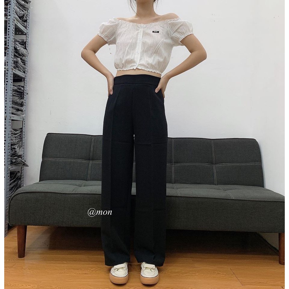 200216 Quần vải ống suông nữ ulzzang chất tuyết mưa màu đen có size (khoá hông) | BigBuy360 - bigbuy360.vn