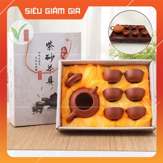 Bộ ấm chén gốm tử sa, 6 chén, 2 loại nâu và đen - ts trà đạo