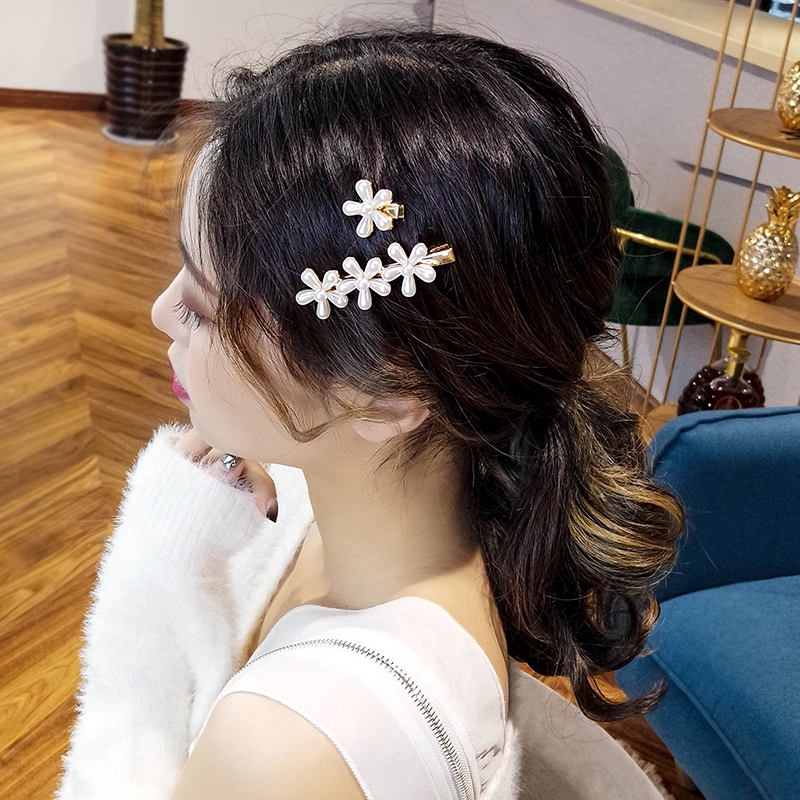 Kẹp Tóc Hình Bông Hoa Đính Ngọc Trai Phong Cách Hàn Quốc Cá Tính