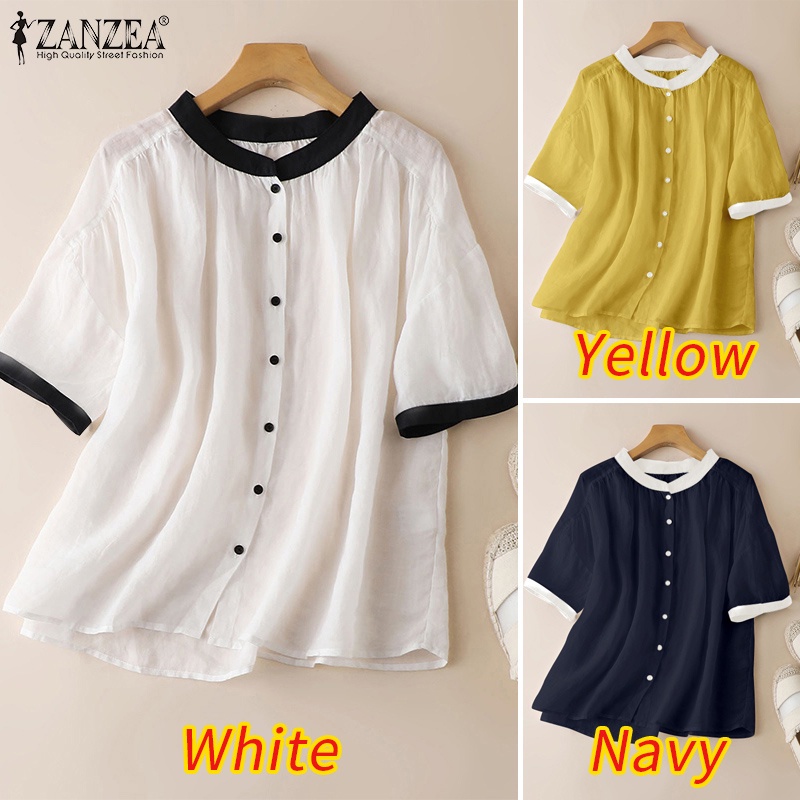 Áo sơ mi Zanzea tay ngắn cổ tròn thời trang dành cho nữ