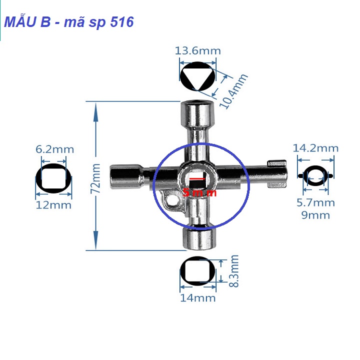 KHÓA MỞ TỦ ĐIỆN CHỬ THẬP 4 ĐẦU phân loại MẪU A hoặc MẪU B - 000516-789