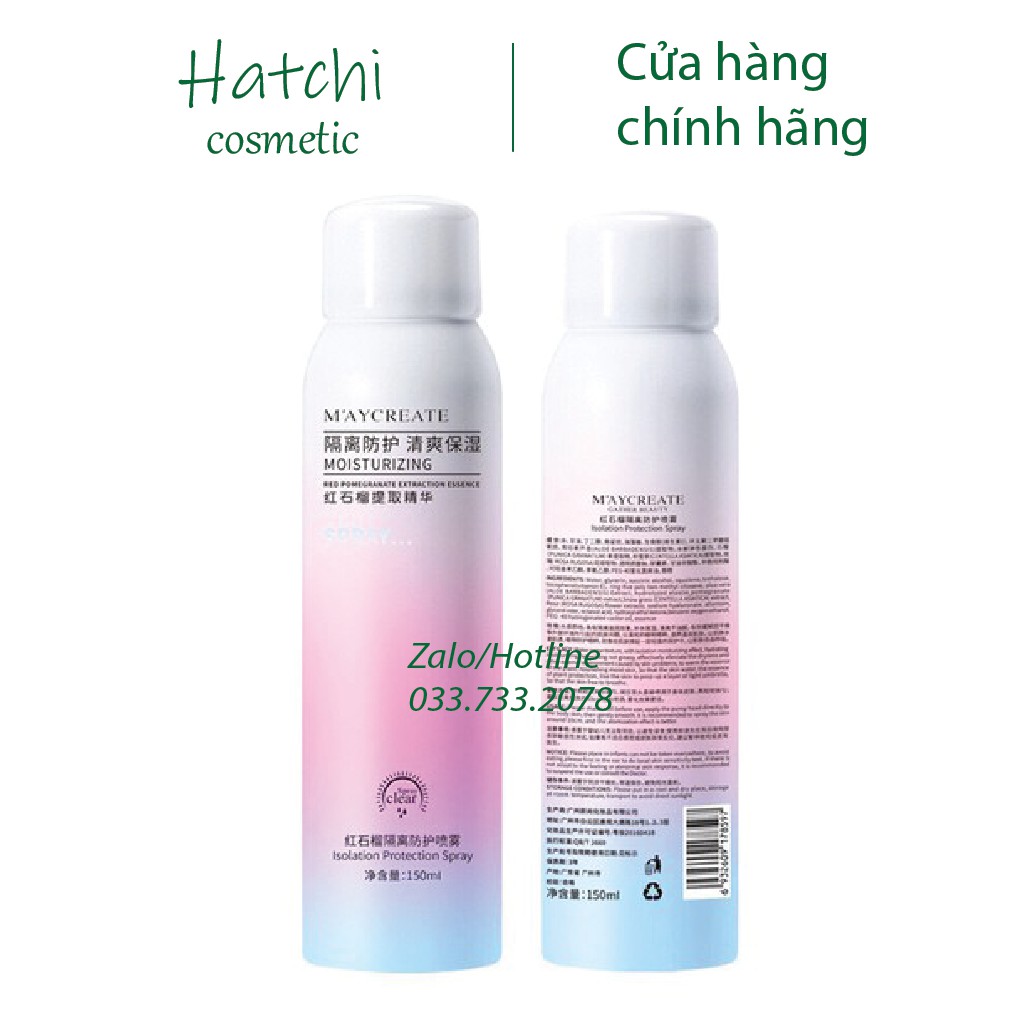 Hàng Chuẩn Xịt Chống Nắng Trắng Da Maycreate 150ml Spf35