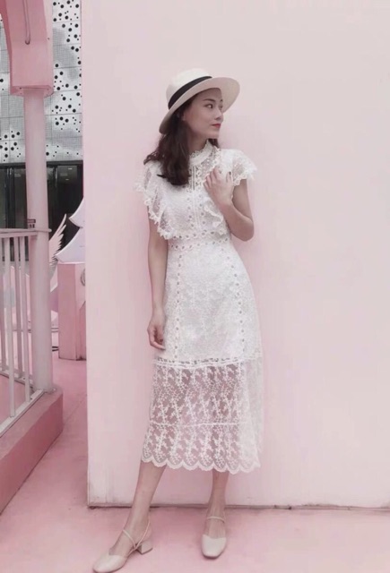 Đầm ren tay cánh tiên đính hoa dáng dài-ngắn( kèm ảnh thật cuối)