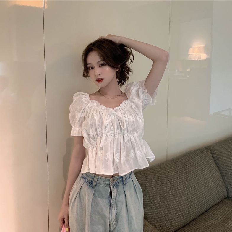 Áo SUXI trễ vai tay ngắn màu sắc ngọt ngào quyến rũ cho nữ