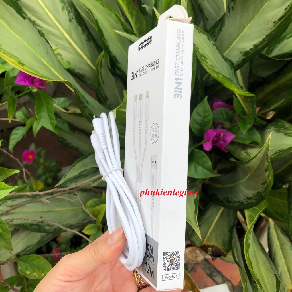 Cáp sạc 3 đầu Sendem M34 dòng 5A dài 1m2