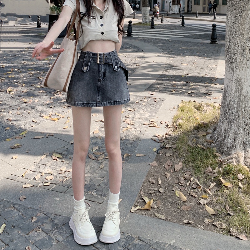 Chân váy denim ZHELIHANGFEI dáng ngắn lưng cao ôm hông thiết kế quyến rũ cá tính
