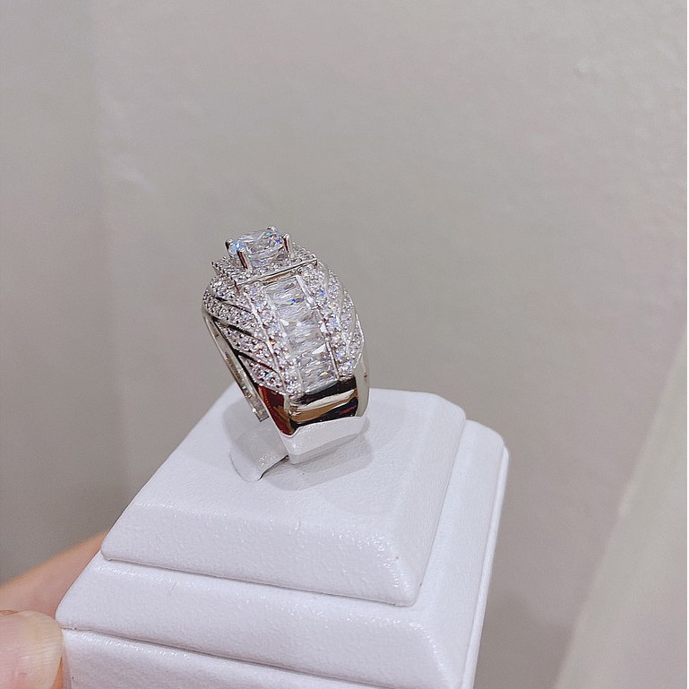 Nhẫn bạc nam ,bạc Ý xi bạch kim - Nhẫn bạc nam đính đá cao cấp NHANM00009 -Trang sức bạc DNJ