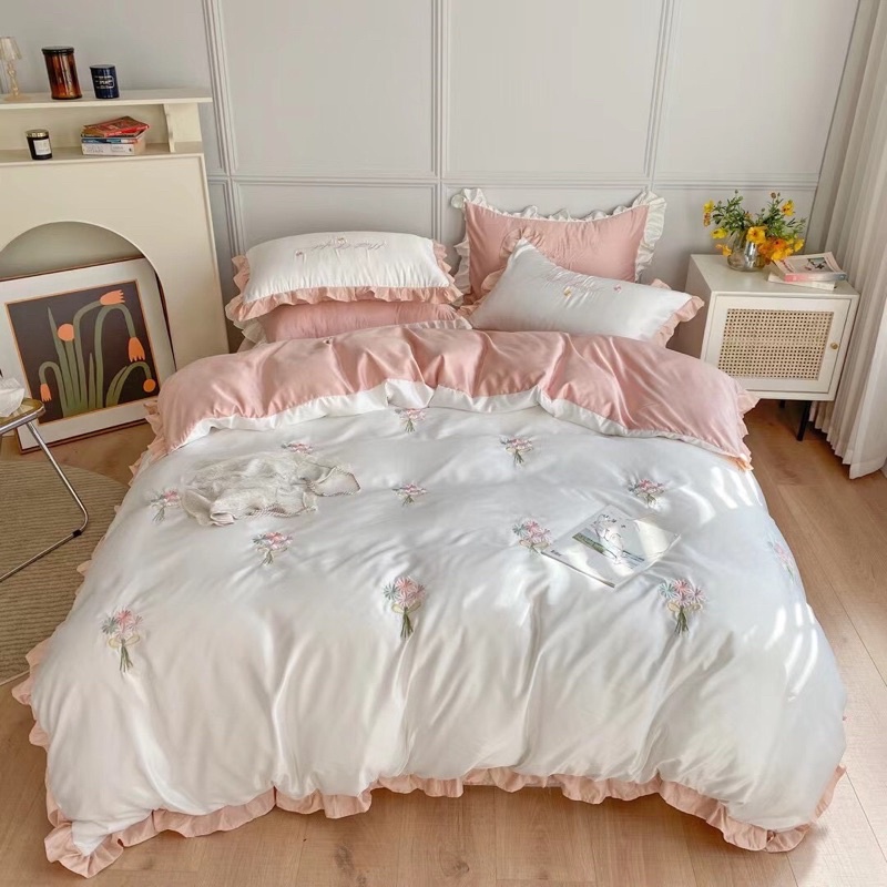 LỤA THÁI HOA CÚC.set vỏ chăn ga gối chất phi lụa