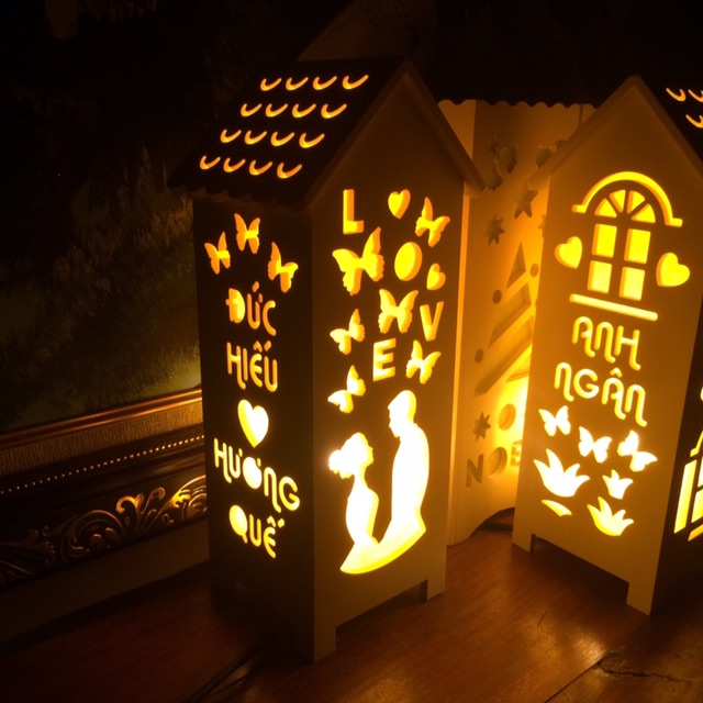 [Handmade] Đèn Ngủ Để Bàn, Quà Cưới Tặng Cô Dâu Chú Rể Ý Nghĩa - Khắc Chữ Theo Yêu Cầu