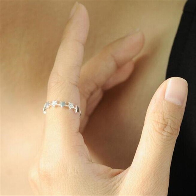 Nhẫn Hở Mạ Bạc 925 Hình Ngôi Sao Đính Đá Thời Trang R108
