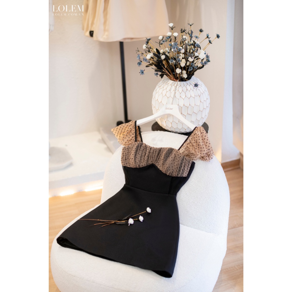 Đầm chữ A LOLEM DX327 cổ vuông tay phối lưới vải linen Thái mềm nhẹ thoáng mát