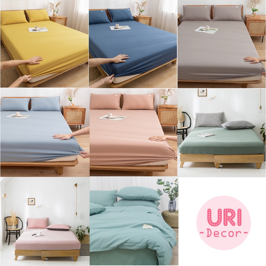Bộ ga giường và vỏ gối Cotton Tici trơn màu Uri Decor đủ kích thước trải nệm 1m2, 1m4, 1m6, 1m8, 2m chưa gồm chăn
