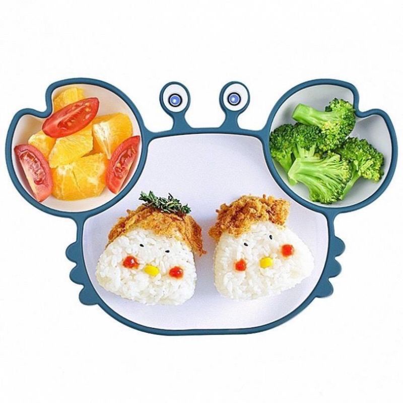 bộ Khay ăn dặm silicon, hình cà rốt 5 chi tiết, hình con cua đáng yêu, có đế hít chống đỗ, không chứa BPA,an toàn cho bé
