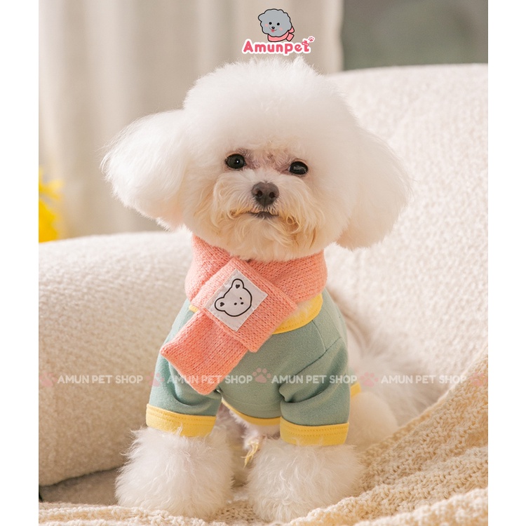 Set Áo Nỉ Kèm Khăn Len Cho Chó Mèo Cực Yêu Thời Trang Quần Áo Mùa Thu Đông Cho Thú Cưng Giá Rẻ Amun Pet