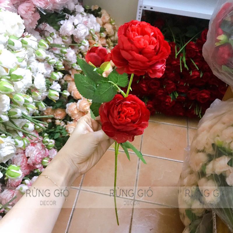 Hoa lụa 2 bông 1 nụ