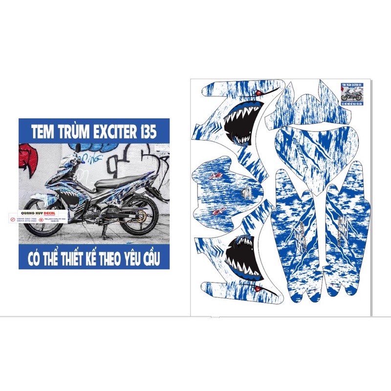 Tem trùm exciter 135 cá mập xanh trắng, độ team decal xe ex dán đời 2011-2014