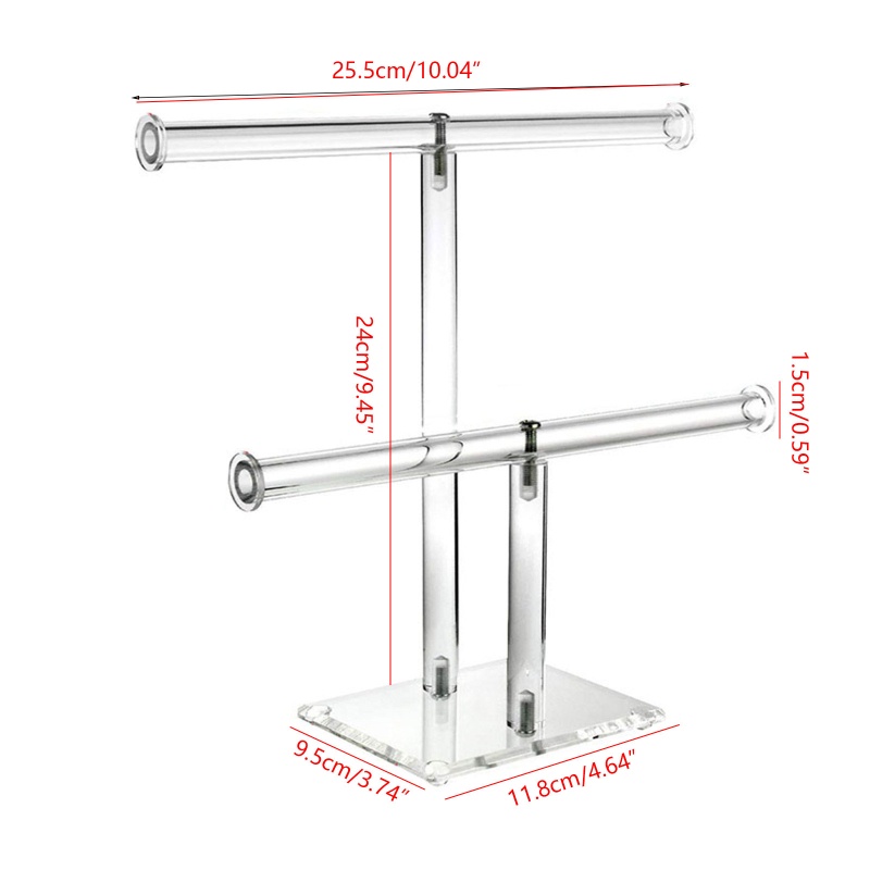 Giá Đỡ Trưng Bày Trang Sức 2 Tầng Hình Chữ T Bằng Acrylic Trong Suốt