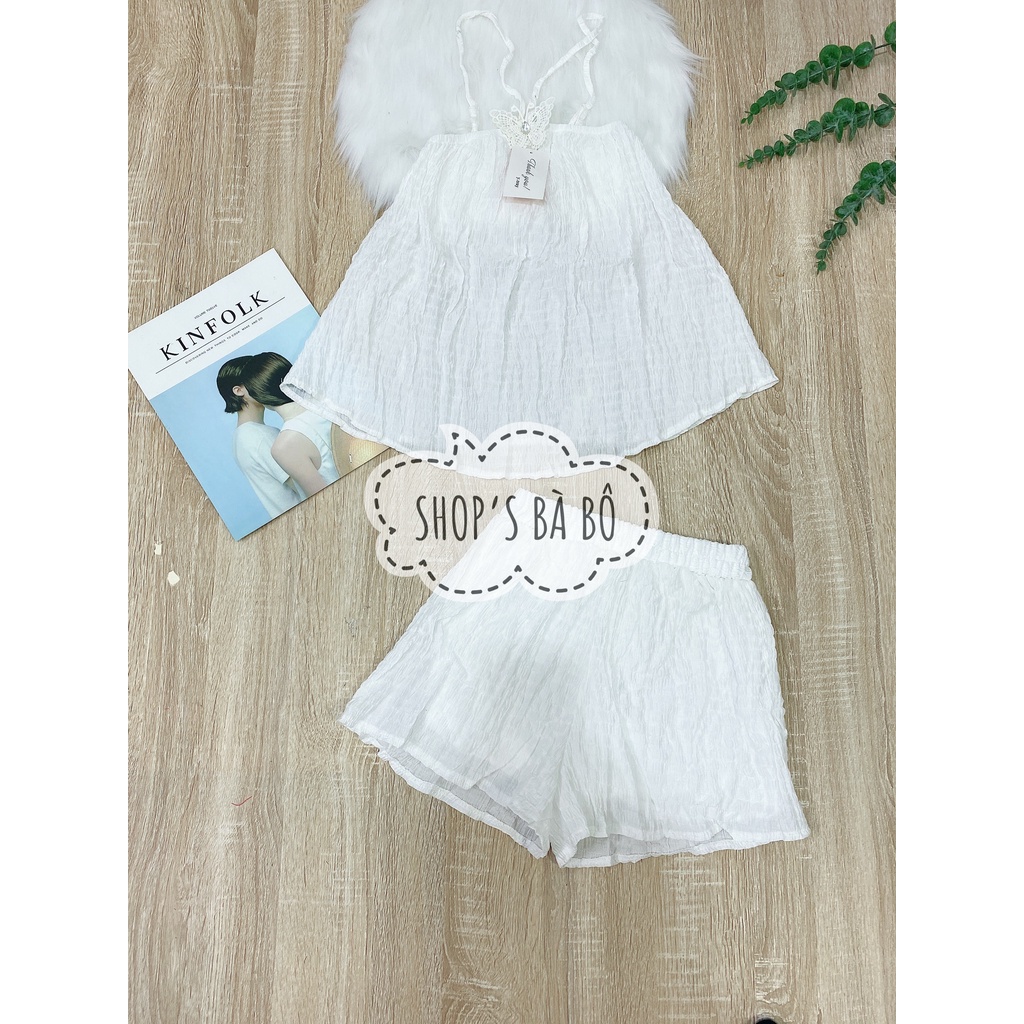 Set yếm vải xốp, đính nơ  trước ngực cho nữ mặc nhà, mặc đi chơi, bảng màu cực tôn da, form đẹp