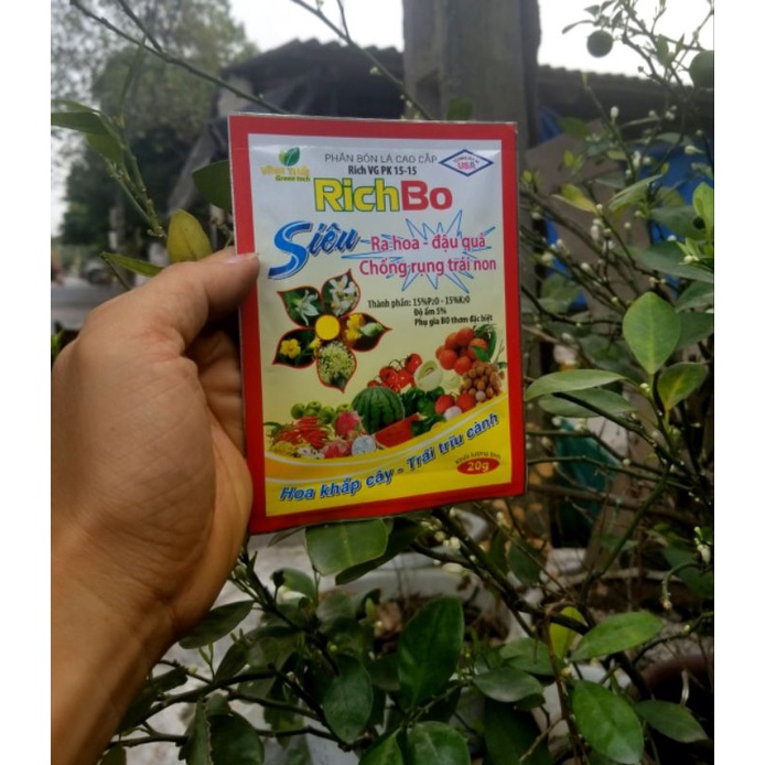 Phân bón Rich Bo 20g, kích thích ra hoa đậu quả, ra hoa đồng loạt, chống rụng hoa và quả non, lớn quả