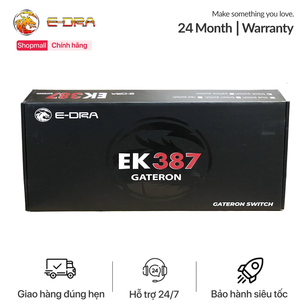 Bàn Phím Cơ E-Dra EK387 Gateron Phiên Bản Mới Nhất 2021 - Đèn led màu trắng - Gateron Switch - Bảo Hành 2 Năm Chính Hãng